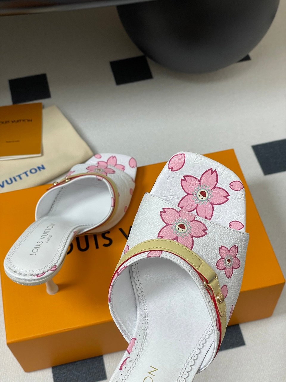 Louis Vuitton x Takashi Murakami Cherry Blossom Mule White Monogram Canvas view 3
