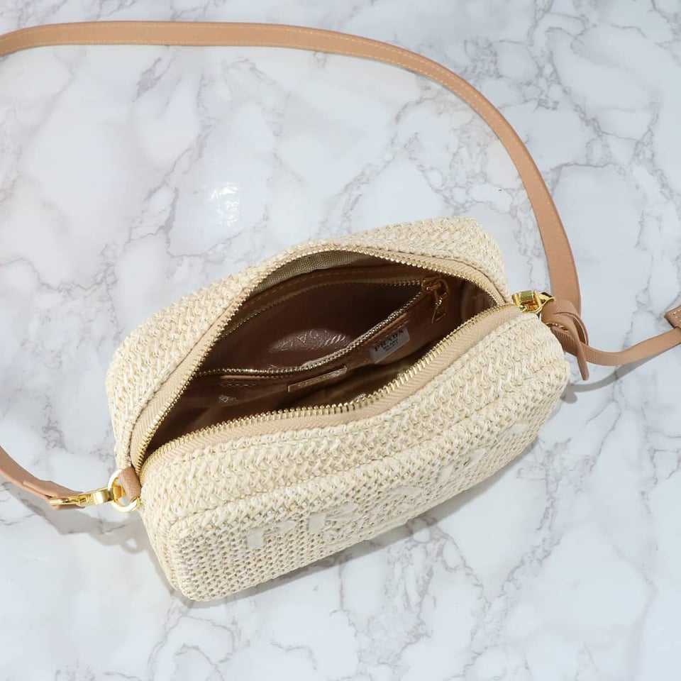 Prada Raffia Crochet Shoulder Bag Natural 20Cm view 7