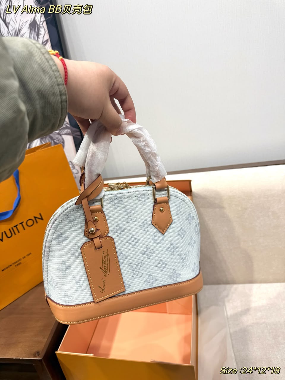 Louis Vuitton Alma BB Bag Monogram Origine Bleu Courrier 23.5cm M27526 view 5