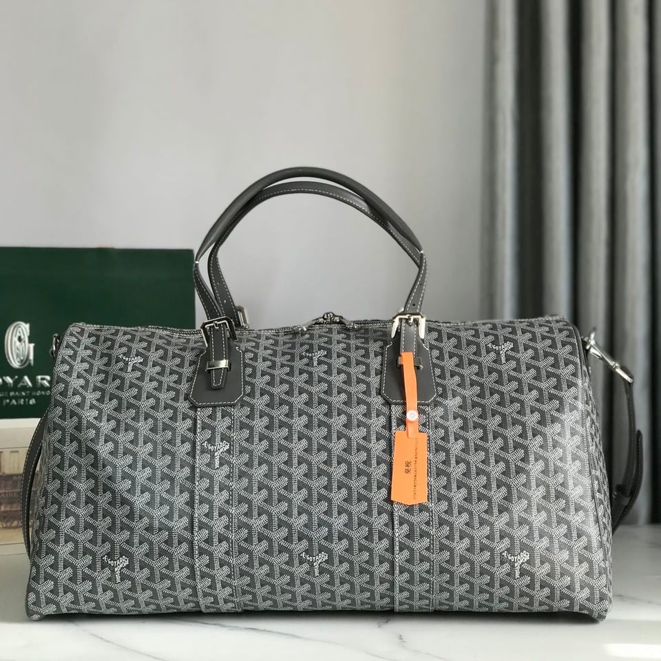 Goyard Boston 50 Bag Cm Gray Goyardine Canvas And Calfskin Trim view 11