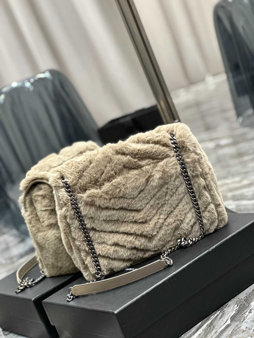 Saint Laurent Niki Medium Chain Bag In Shearling Brown view 9