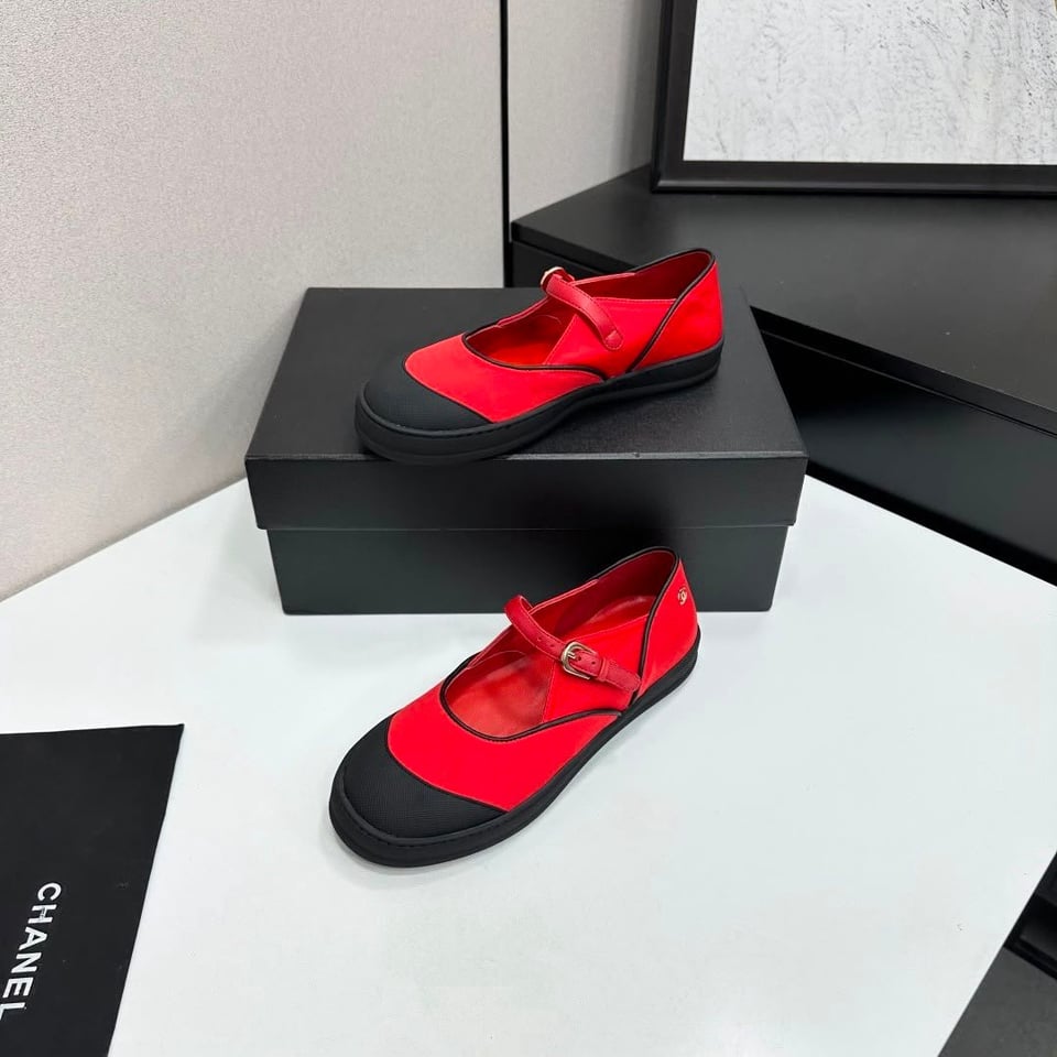 Chanel Mary Janes Fibres Mélangées &amp; Gomme Rouge &amp; Noir G47139 view 3