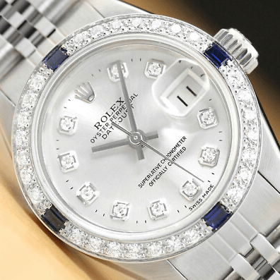 Rolex Datejust 26 mm Wrist Watch White Diamond Dial Sapphire &amp; Diamond Bezel view 2