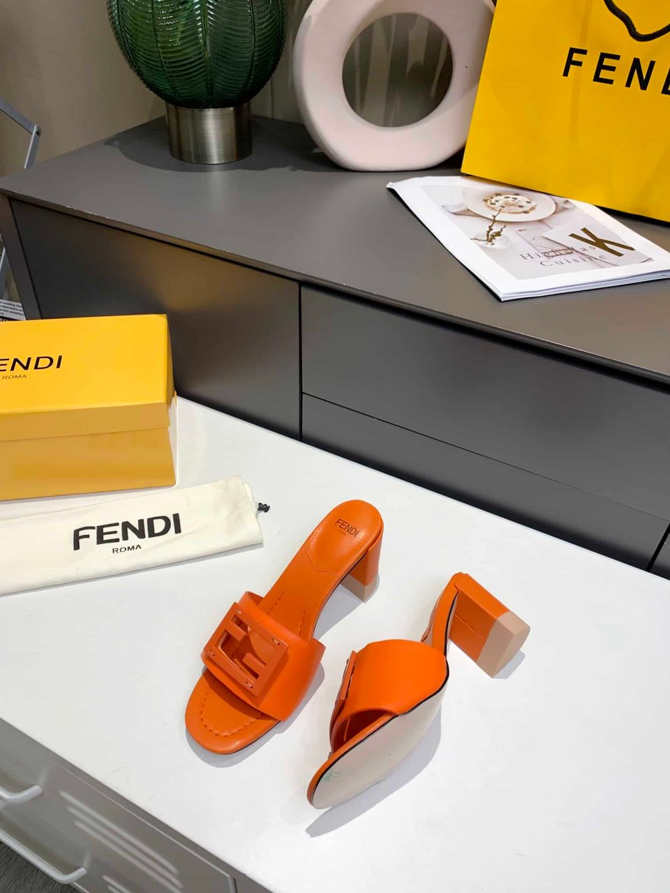 Fendi Signature Leather High Heel Orange view 6