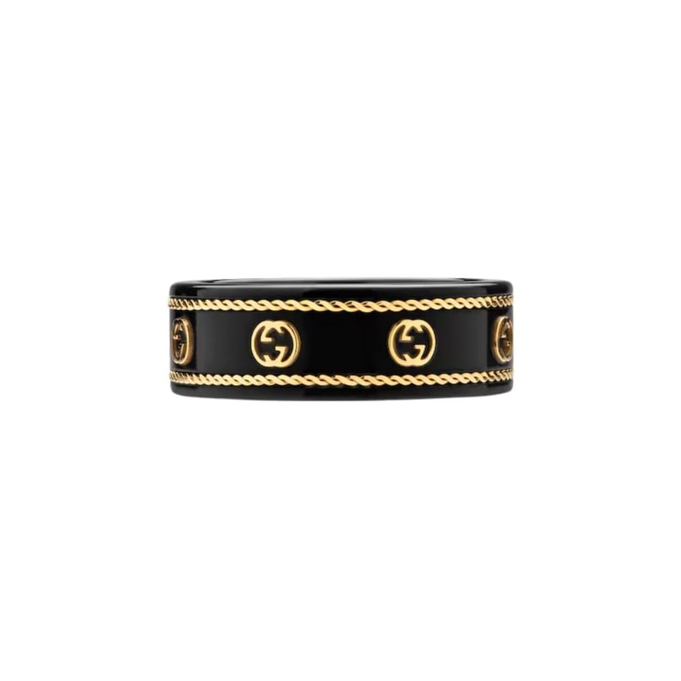 Gucci Icon Ring With Yellow Gold Interlocking G Black view 2