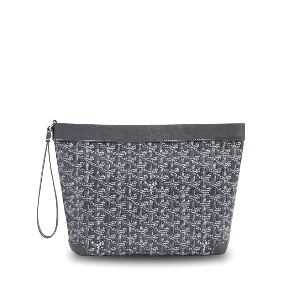 Goyard Conti Pouch 24 Cm Grey Black Lambskin And Goyardine Canvas