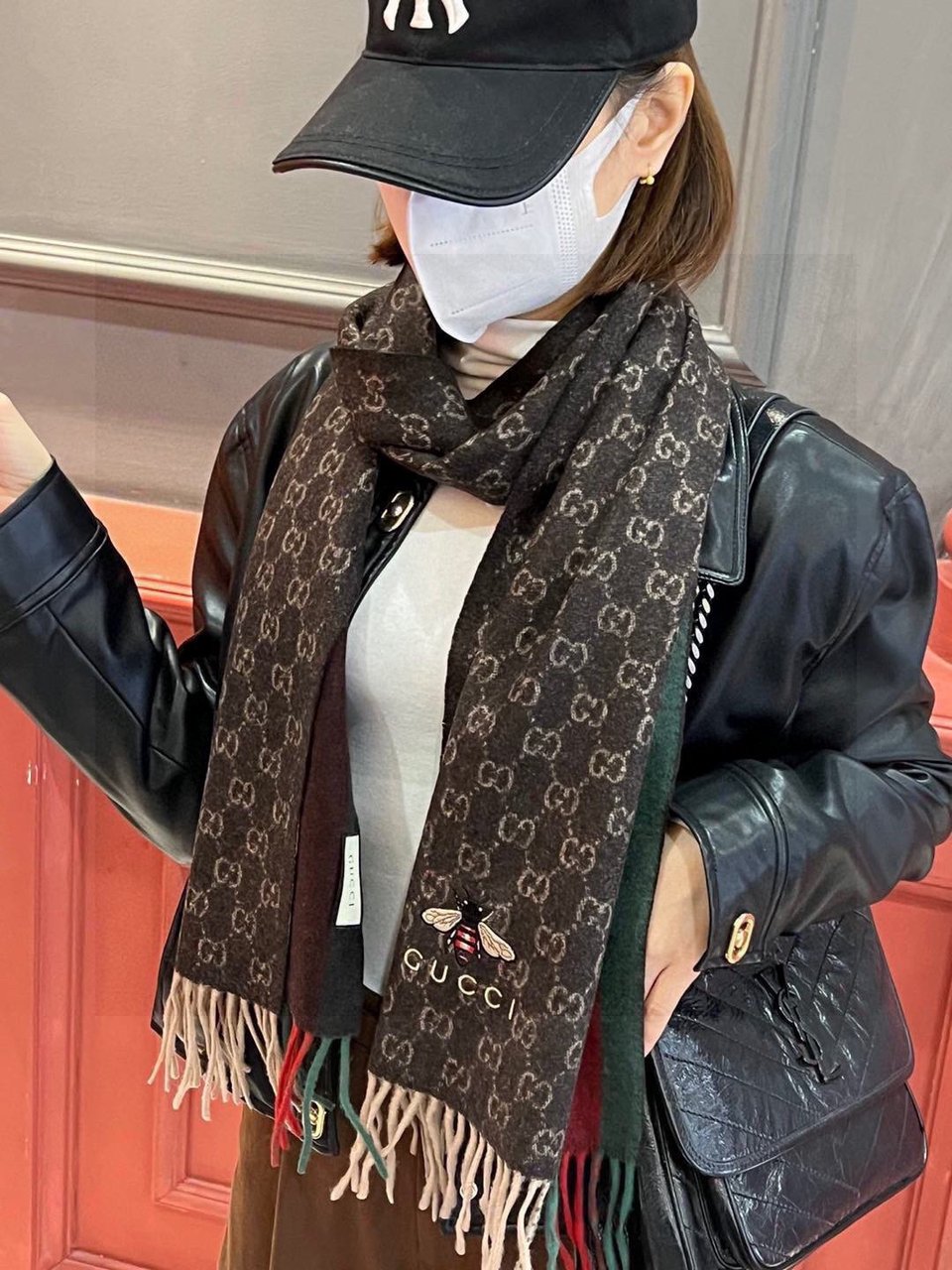 Gucci Cashmere Scarf Stripe Brown Green For Women 190cm view 5