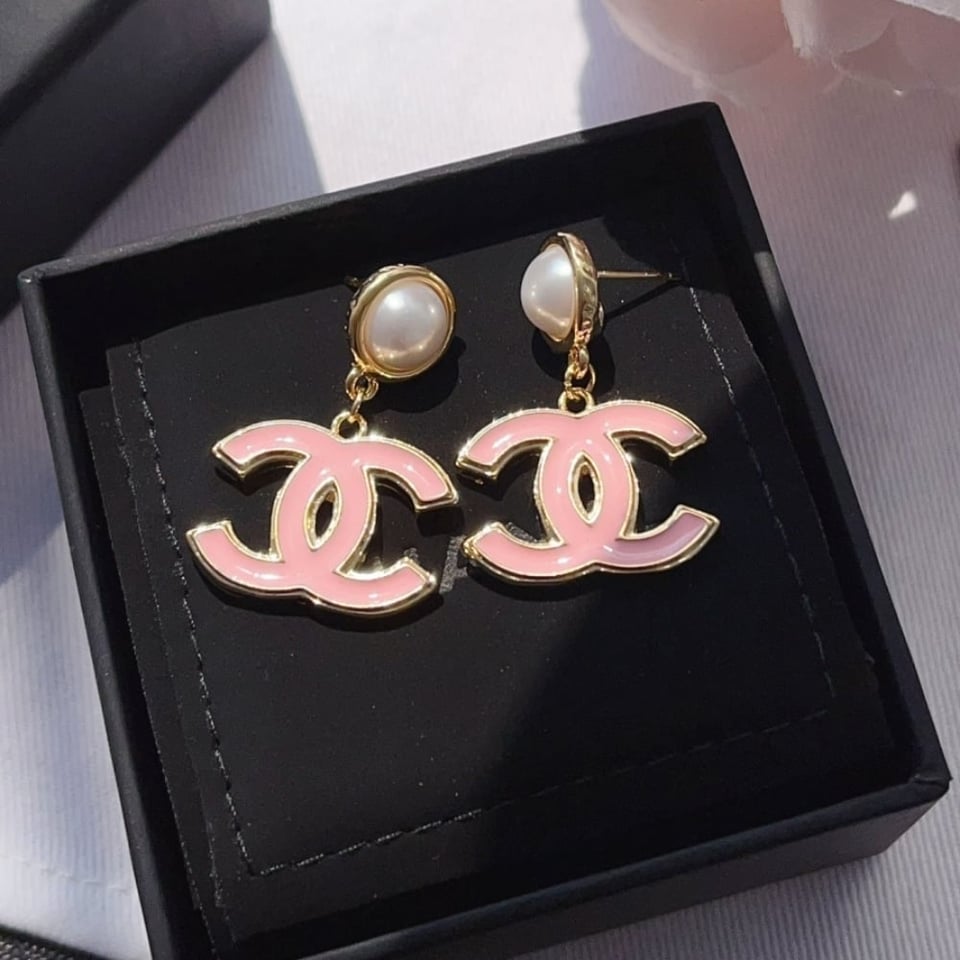 Chanel Pendant Earrings Pearly White And Pink Abf397 B19975 Naftt view 2