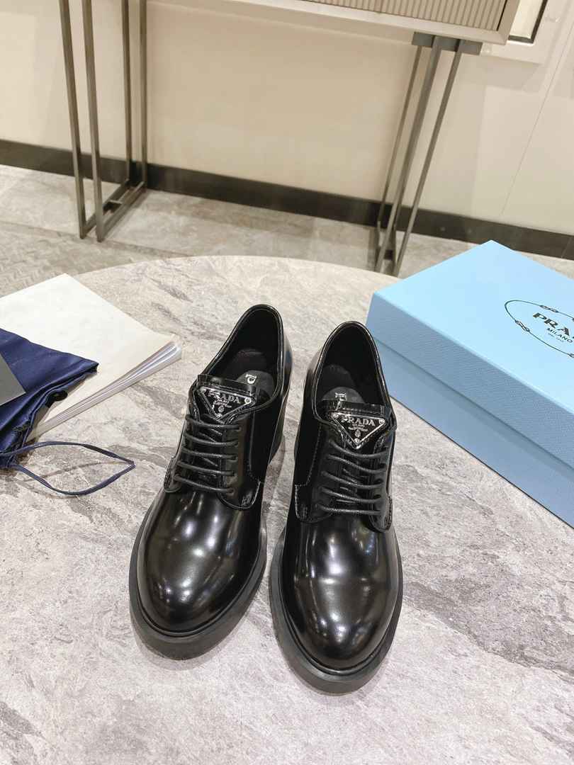 Prada Heeled Brushed Leather Lace-Ups Black 1E976M055F0002F085 view 3