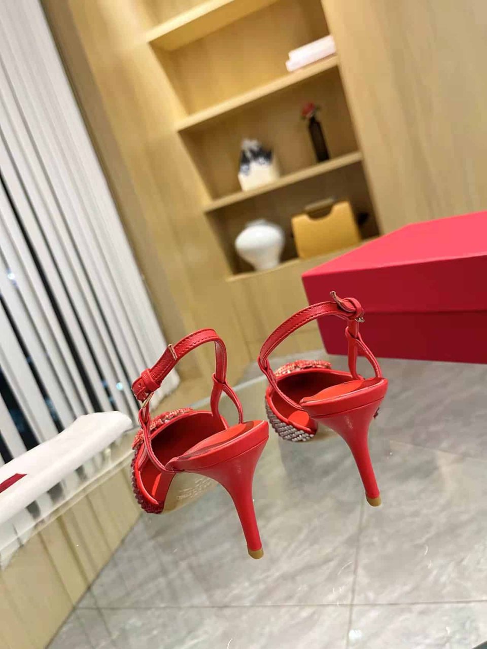 Valentino Vlogo Signature Back Strap Crystal High Heels Red view 5