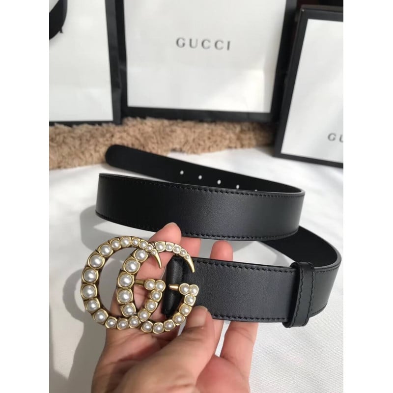 Gucci 30mm Leather Belt With Pearl Double G 453260 view 2
