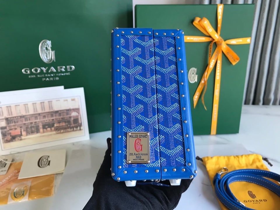 Goyard Grand Hôtel Trunk Bag 24.5cm Blue Goyardine Canvas And Calfskin view 3