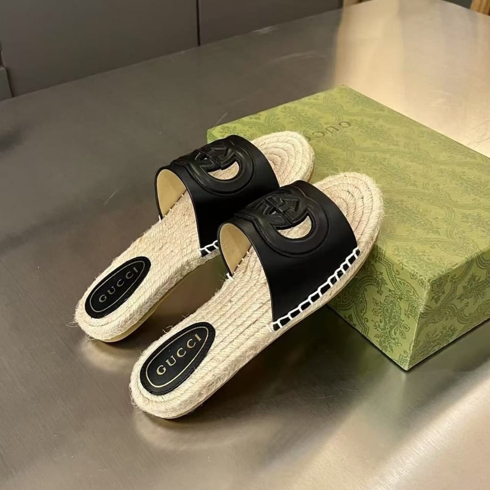 Gucci Interlocking G Cut Out Slide Espadrille Black 725260 Us000 1000 view 3