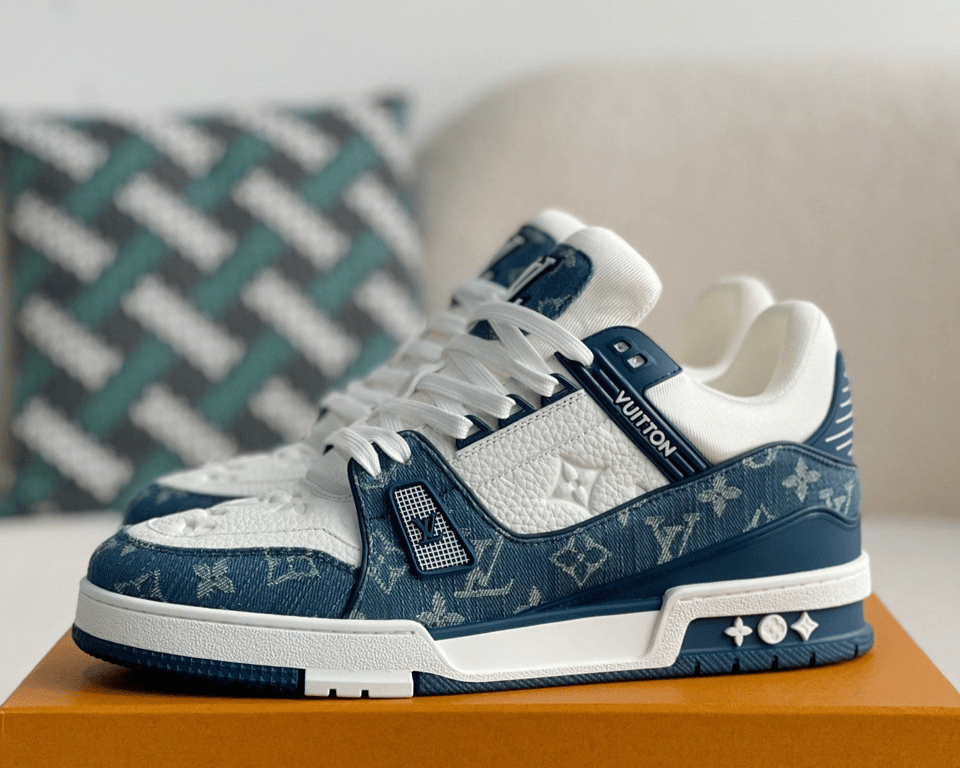 Louis Vuitton LV Trainer Sneaker Monogram Canvas Blue Virgil Abloh for Men view 3