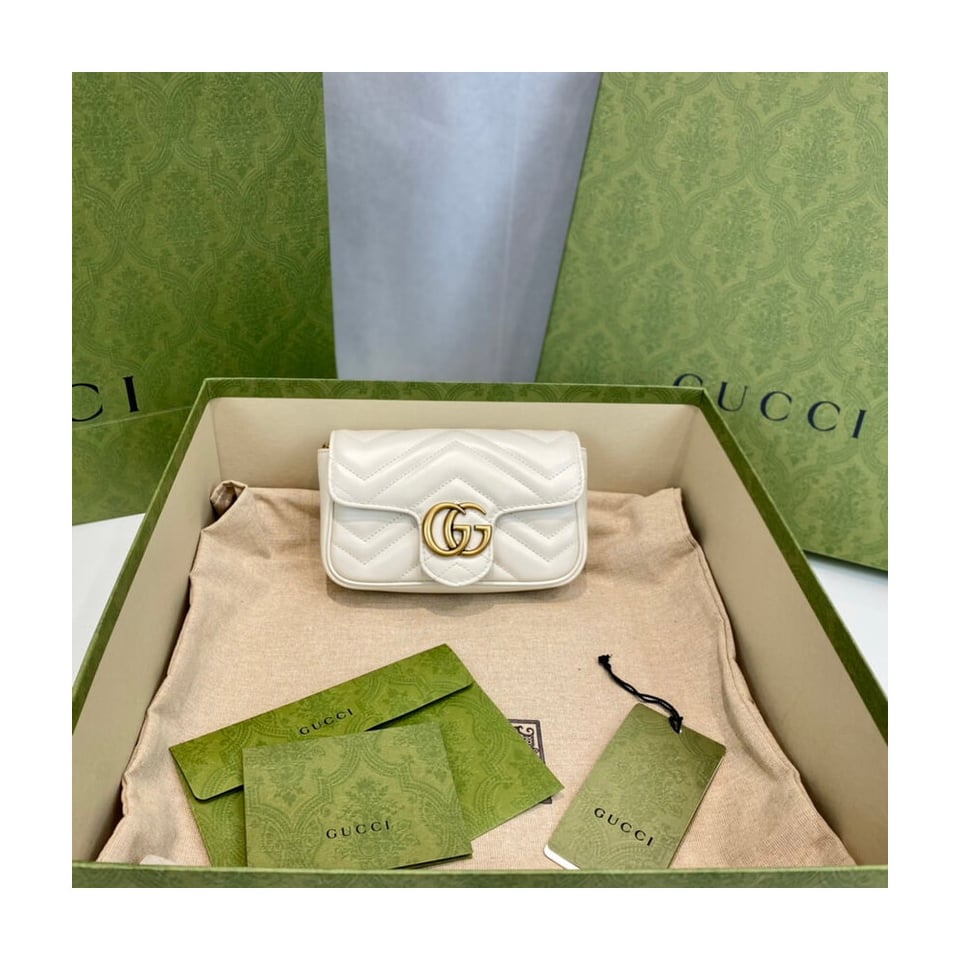 Gucci GG Marmont Matelasse Chevron Leather Super Mini Bag White view 6
