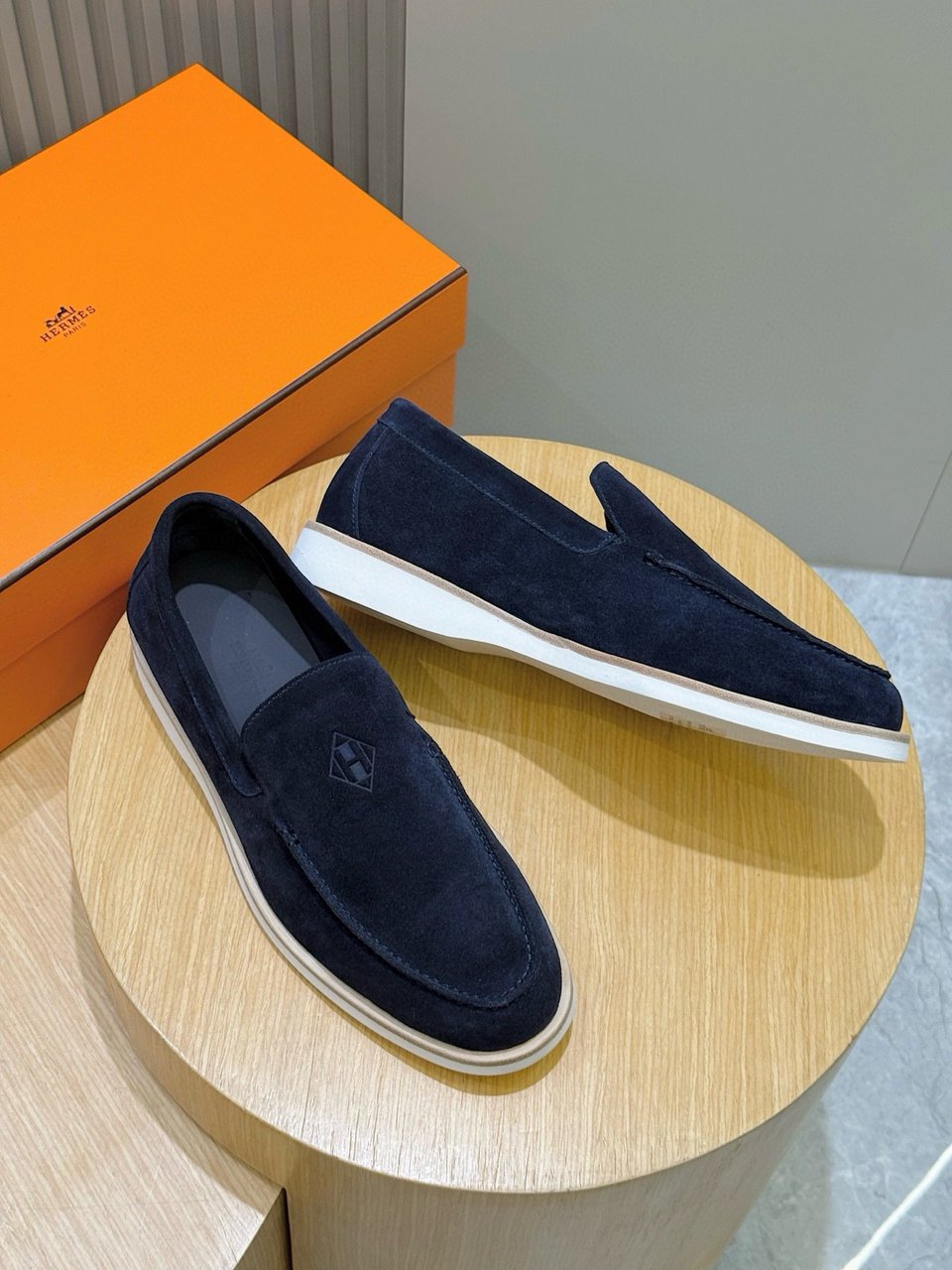 Hermès Navy Suede Loafers- Shoes for Men view 3