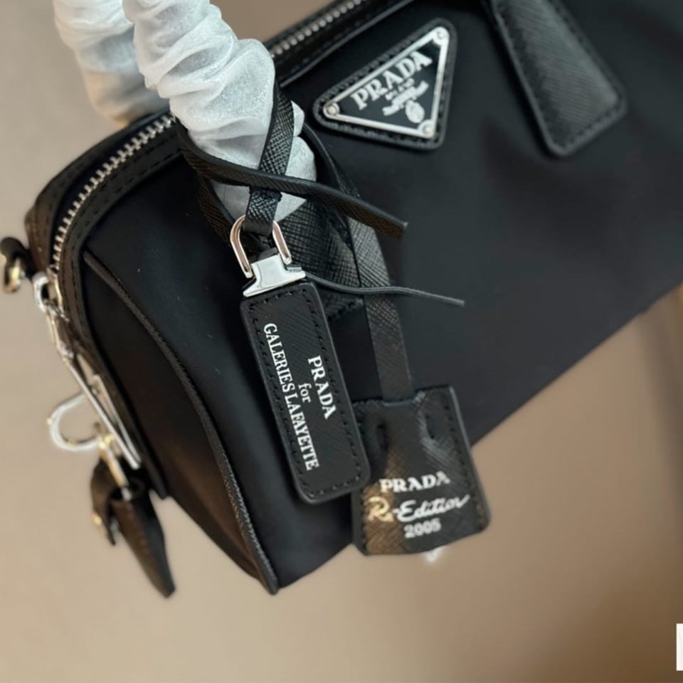 Prada Bauletto Recycled Nylon Shoulder Bag Black 21Cm view 7