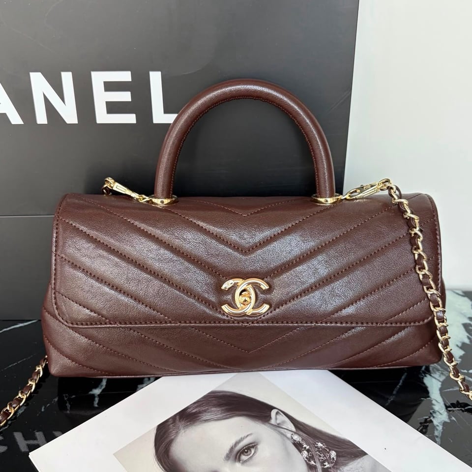 Chanel Maxi Flap Bag With Top Handle 31cm/12.2in Brown AS6091 view 4