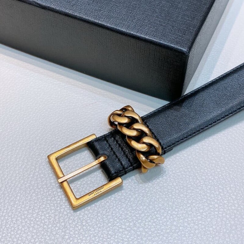 Saint Laurent Chain-Loop Narrow Belt With Square Buckle In Lacquered Python 640575 view 8