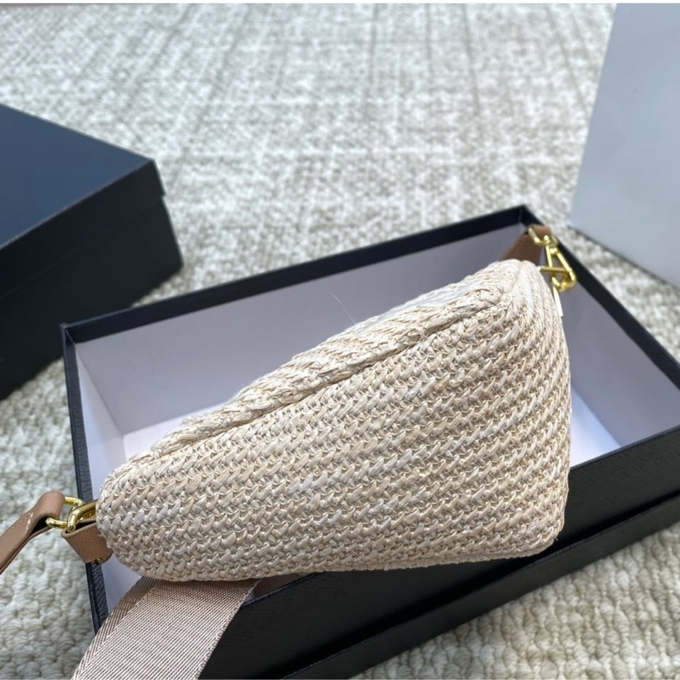Prada Triangle Crochet Shoulder Bag Natural 25Cm view 7