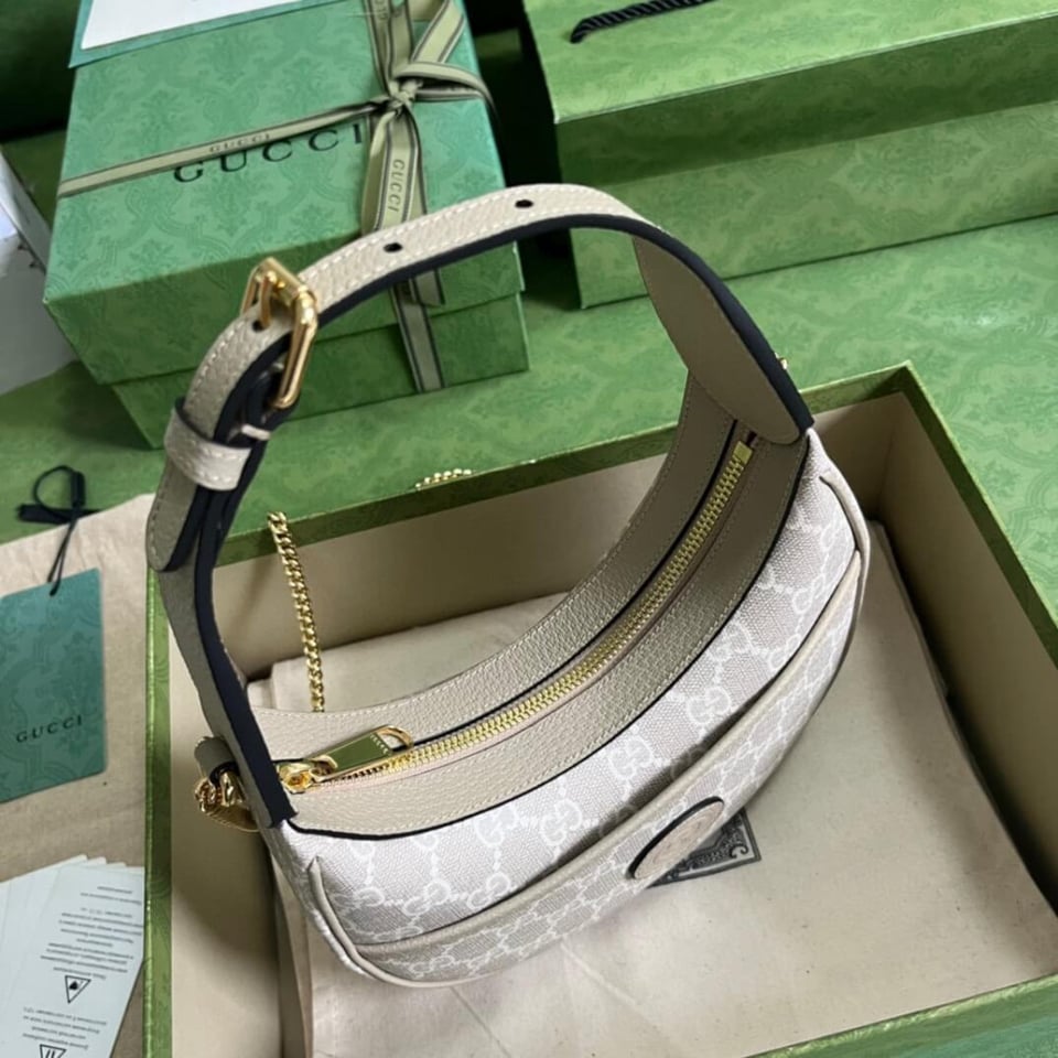 Gucci Half-Moon-Shaped Mini Bag with Interlocking G Oatmeal view 14