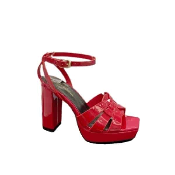 Saint Laurent Tribute Platform Sandals In Patent Leather Red view 2