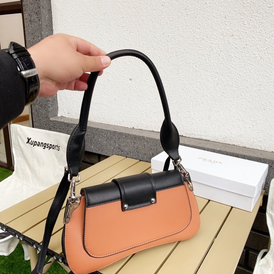 Prada City Calfskin Sidonie Shoulder Bag Brown And Black 28Cm view 8