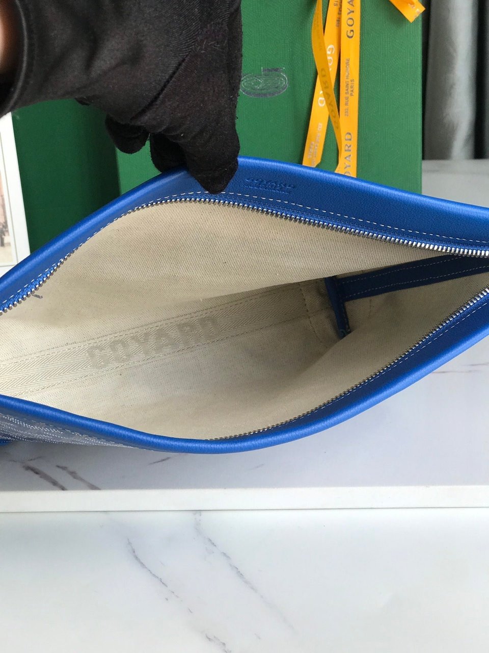 Goyard Conti Pouch 24cm Sapphire Blue Lambskin And Goyardine Canvas view 8