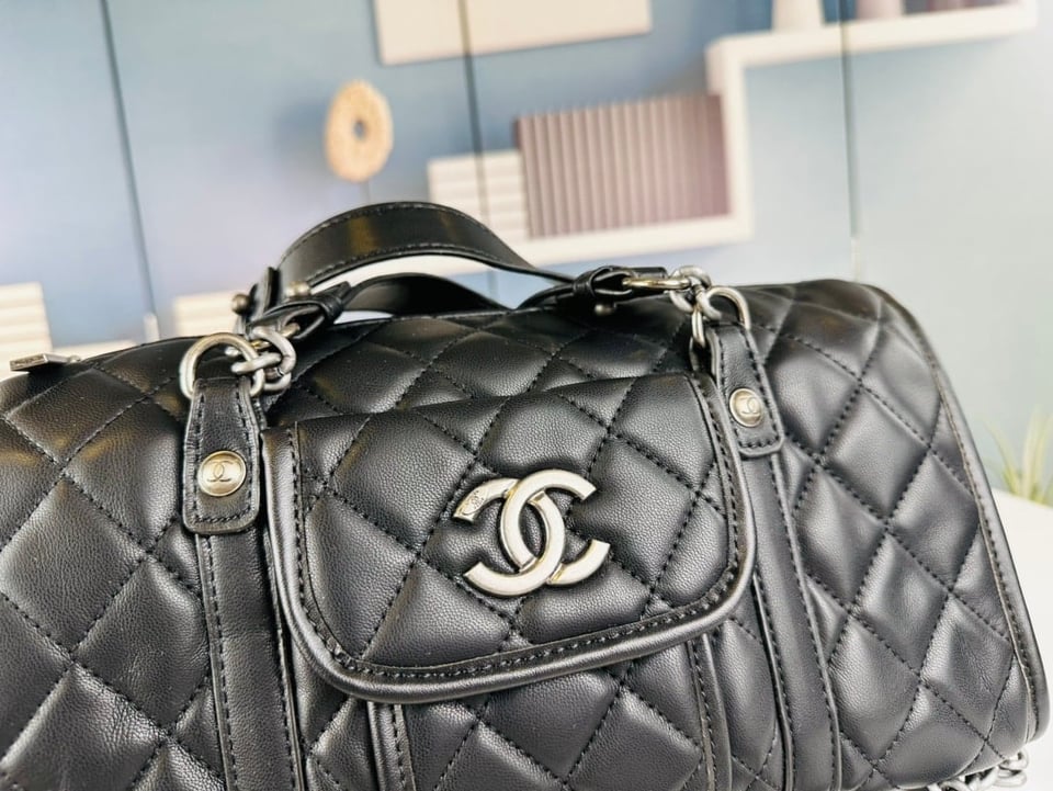 Chanel Casual Riviera Bowling Bag Quilted Calfskin Medium Black 32Cm/12.6in view 8