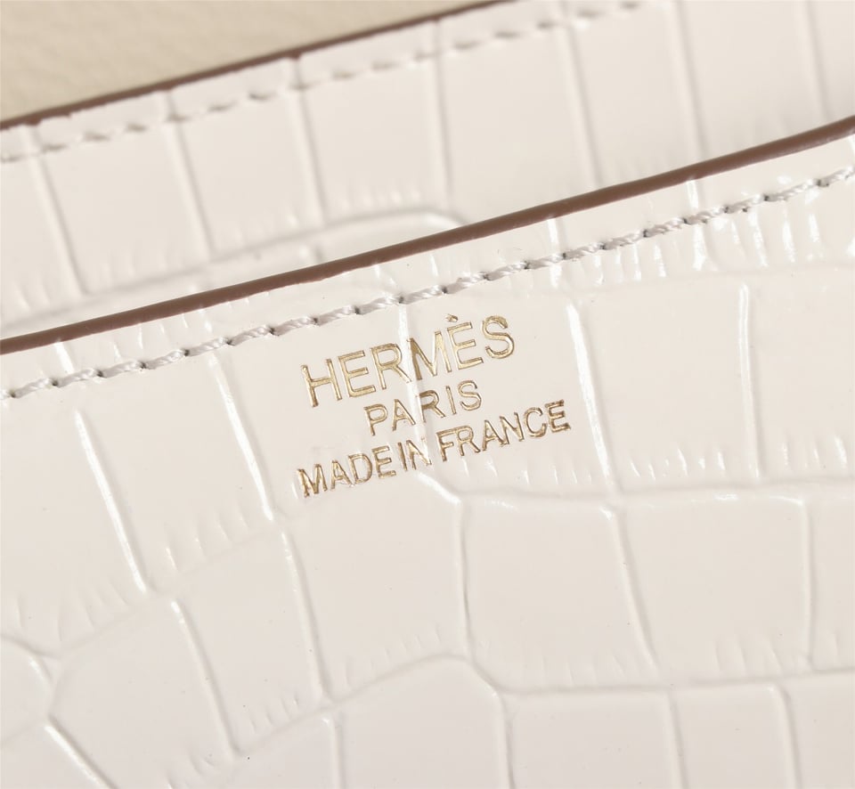 Hermès Mini Constance 19 Shiny Alligator Gold Hardware White 19cm / 7.5in view 7