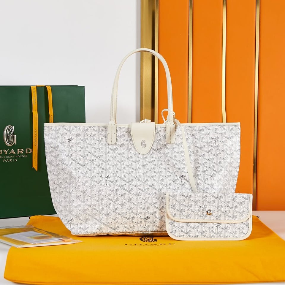 Goyard Saint Louis Pm 34Cm White Canvas Chevroches Calfskin view 11