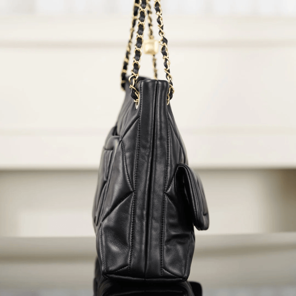 Chanel Hobo Shopping Bag Black – Gold Lambskin 38cm/15in view 7