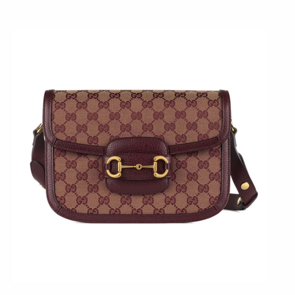 Gucci Horsebit 1955 Small Bag in Burgundy GG Canvas
