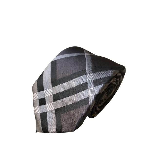 Burberry Grey Luxe Check Silk Tie For Men