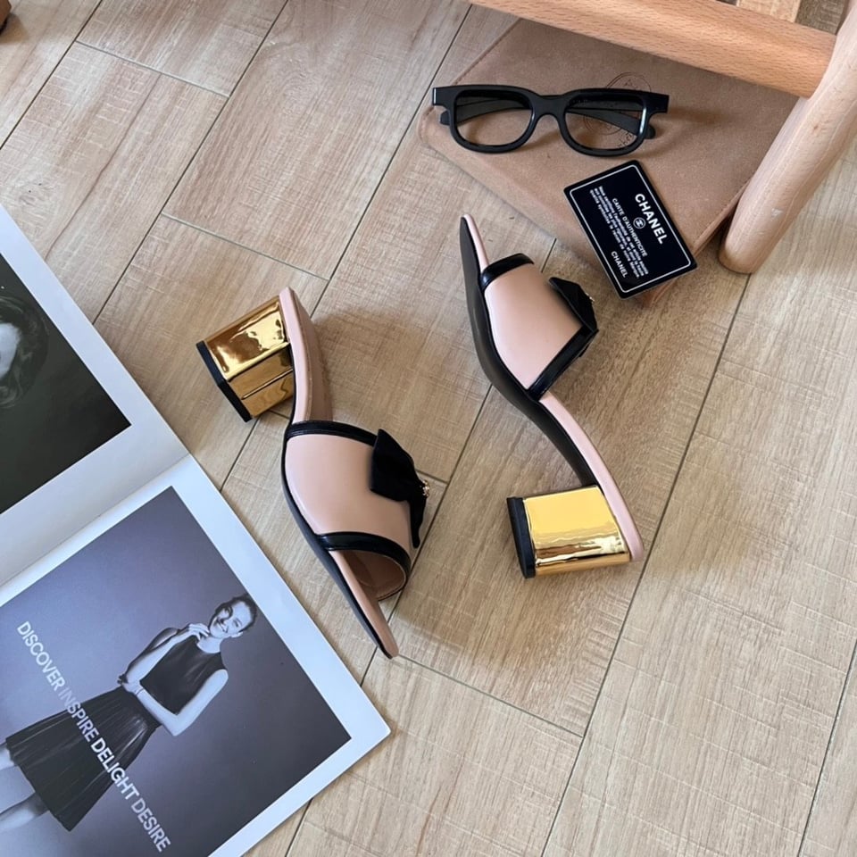 Chanel Grosgrain Ribbon Bow Mule Leather Pink view 3