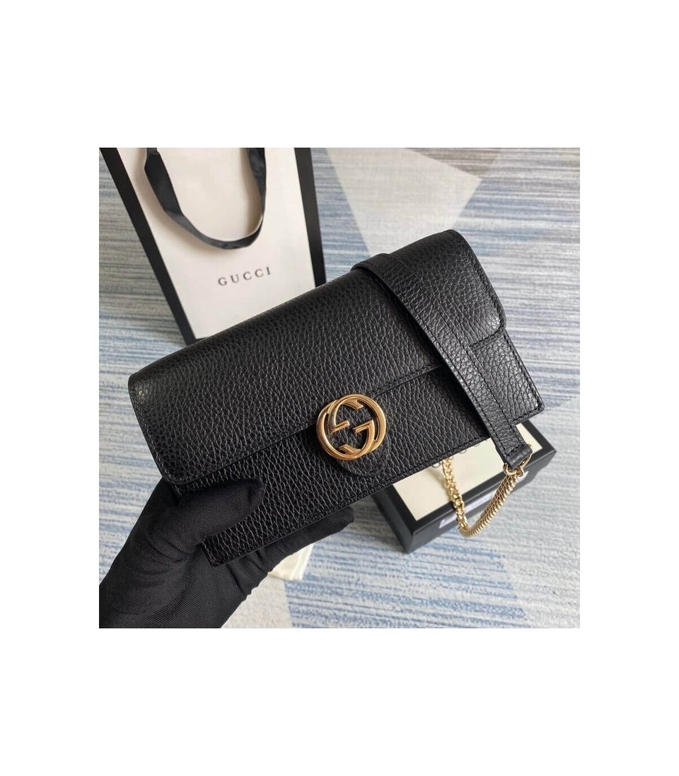 Gucci GG Interlocking Wallet On Chain Black view 6