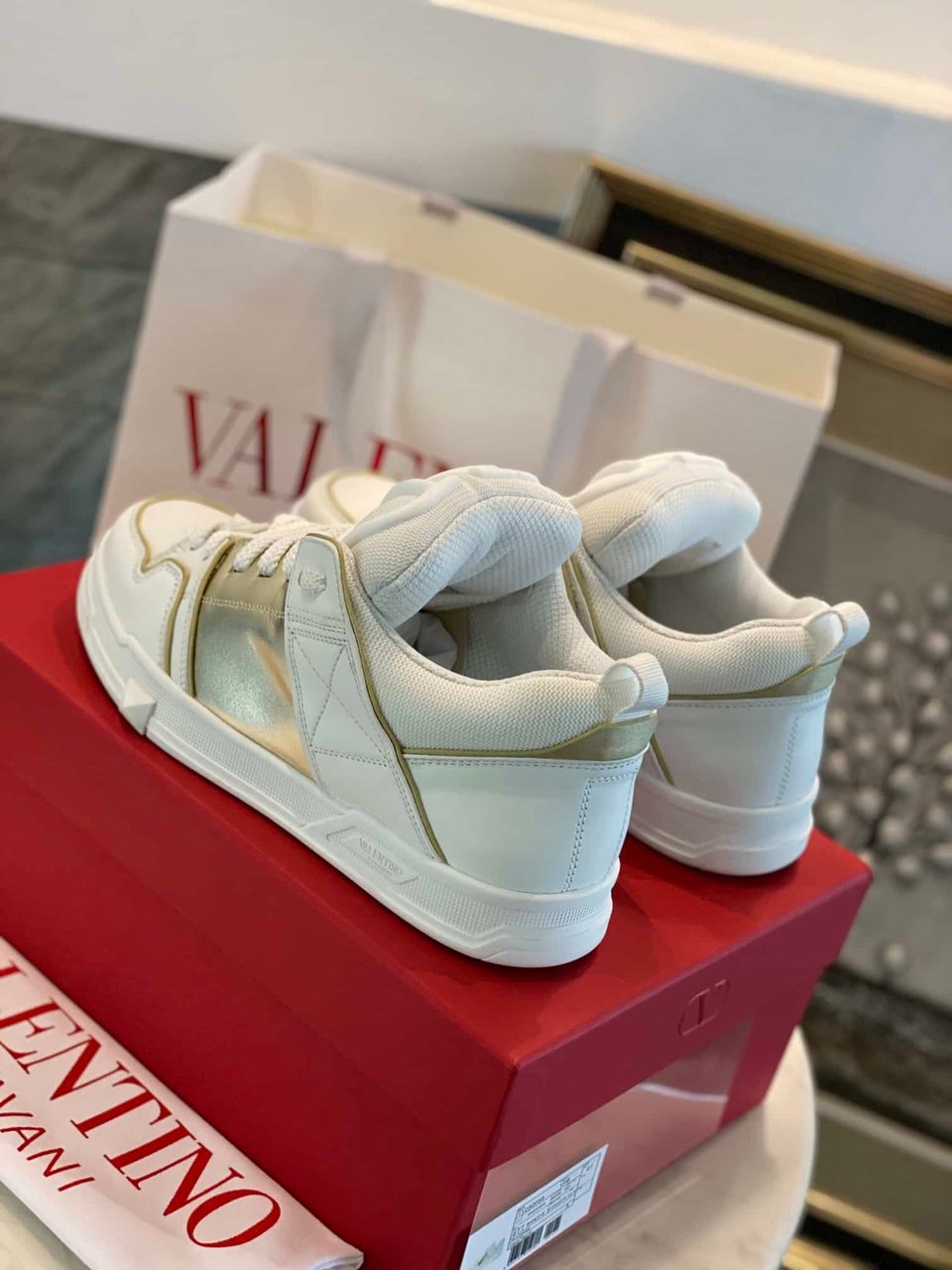 Valentino Garavani Open Skate Sneakers White And Gold view 9