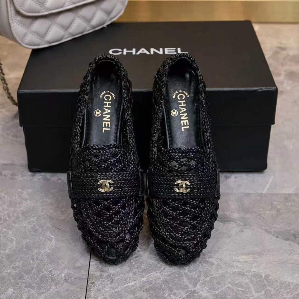 Chanel Braided Woven Loafers CC Logo Black Fabric G39852 view 8