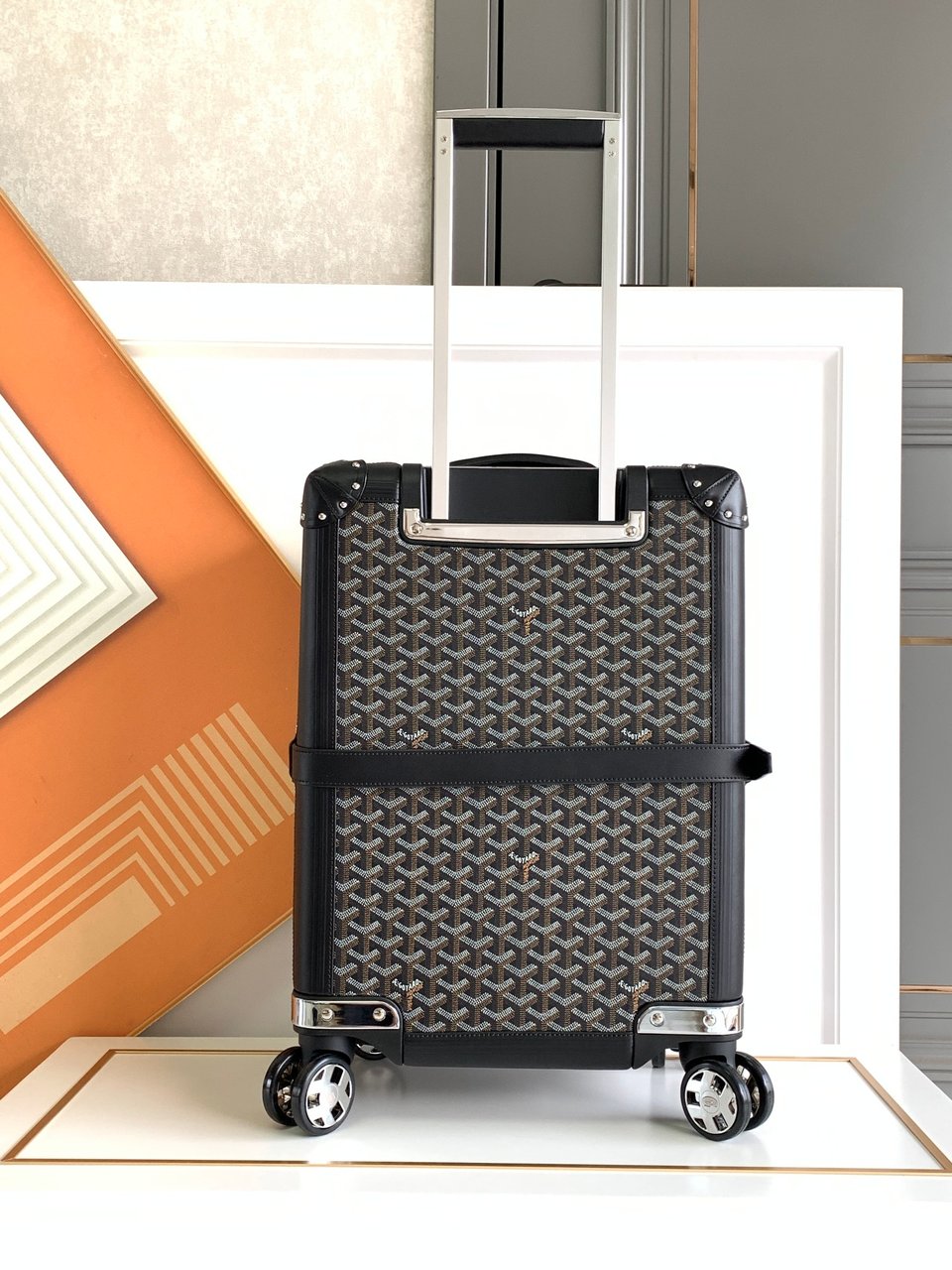 Goyard 50cm Goyardine Canvas &amp; Clamecy Cowhide Bourget PM Trolley Case Black view 4