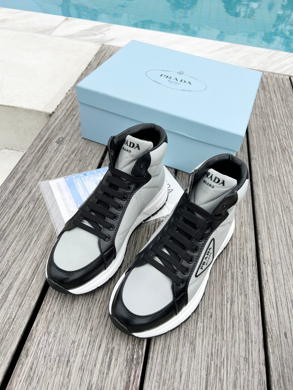 Prada Prax 01 Re Nylon And Brushed Leather Sneakers Grey view 9