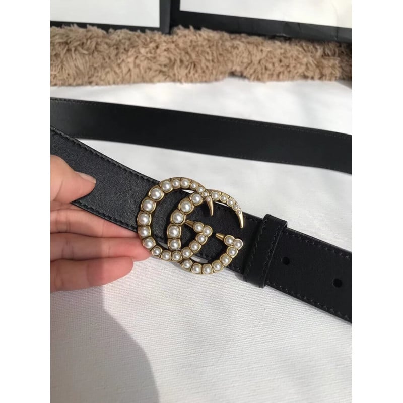 Gucci 30mm Leather Belt With Pearl Double G 453260 view 6