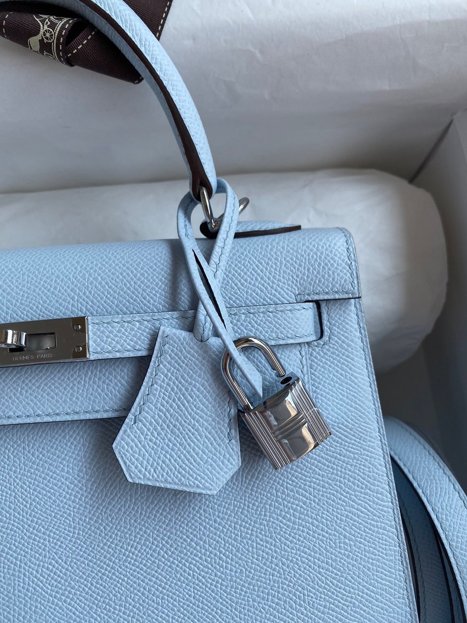 Hermes Kelly 25 Bag In Sky Blue Epsom Leather For Women 25cm/10in view 8