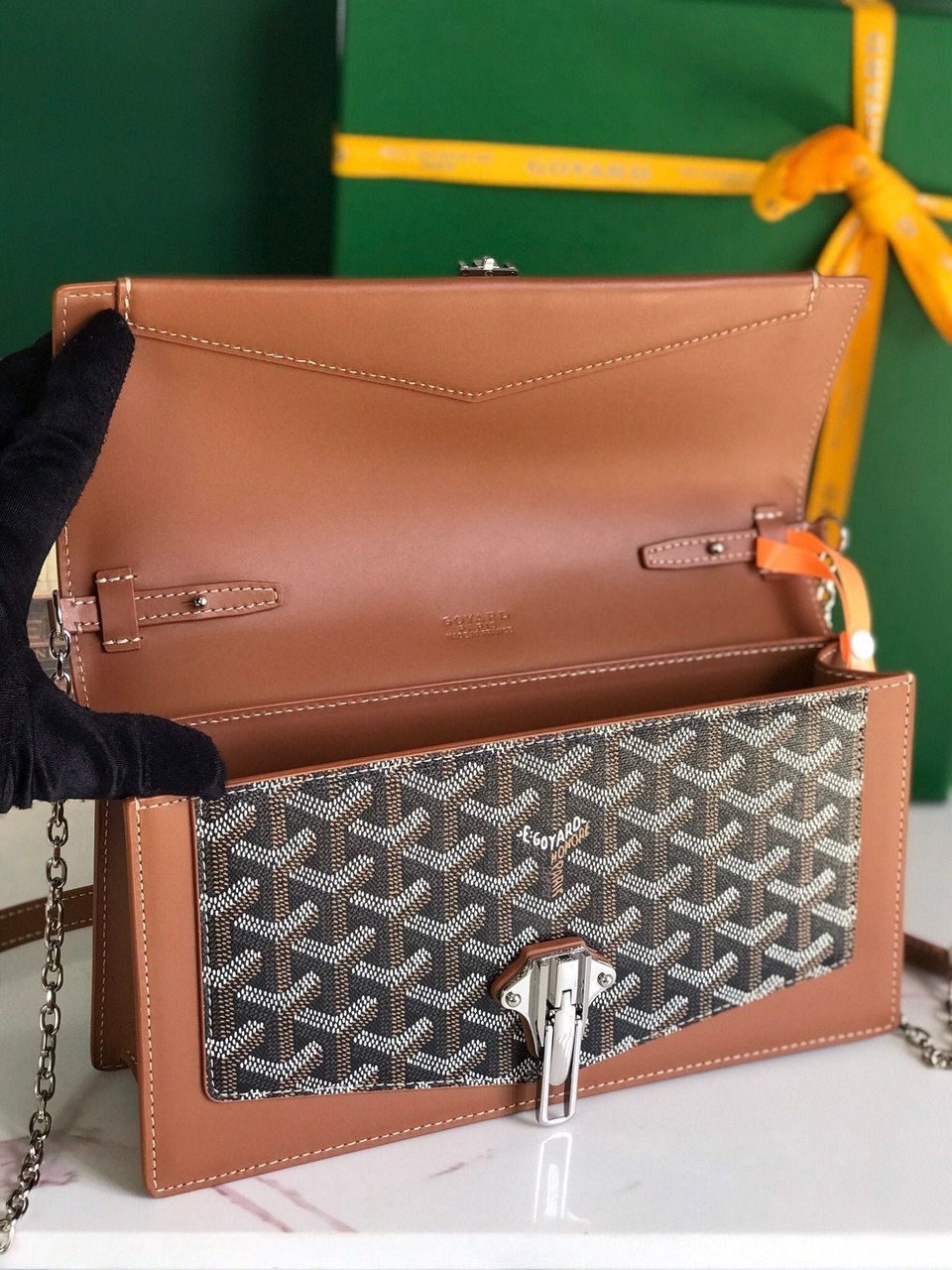 Goyard Duchesse Marie-Caroline Bag 25 Cm Black Goyardine Canvas And Tan Smooth Calfskin view 6