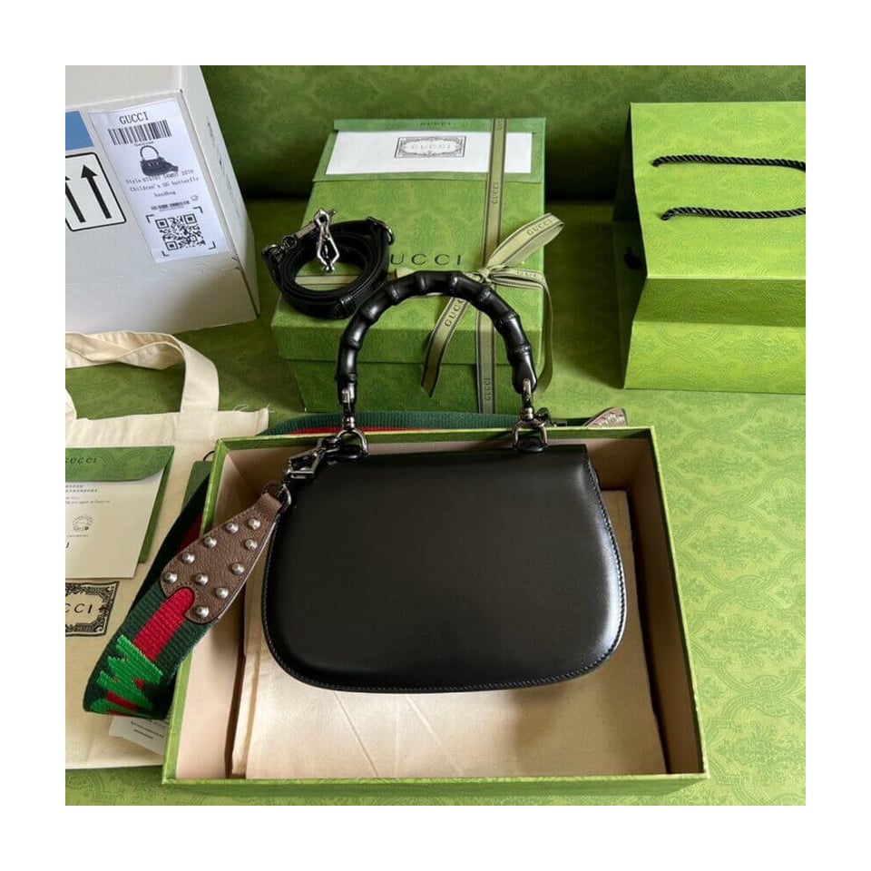 Gucci Small Top Handle Bag with Bamboo Black view 6