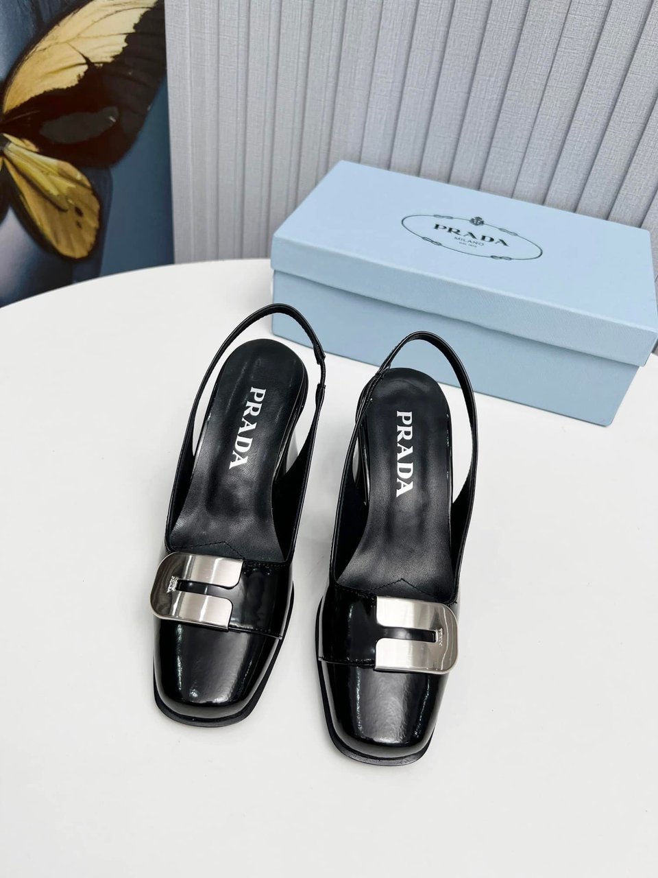Prada Leather Slingback Pumps Black view 5