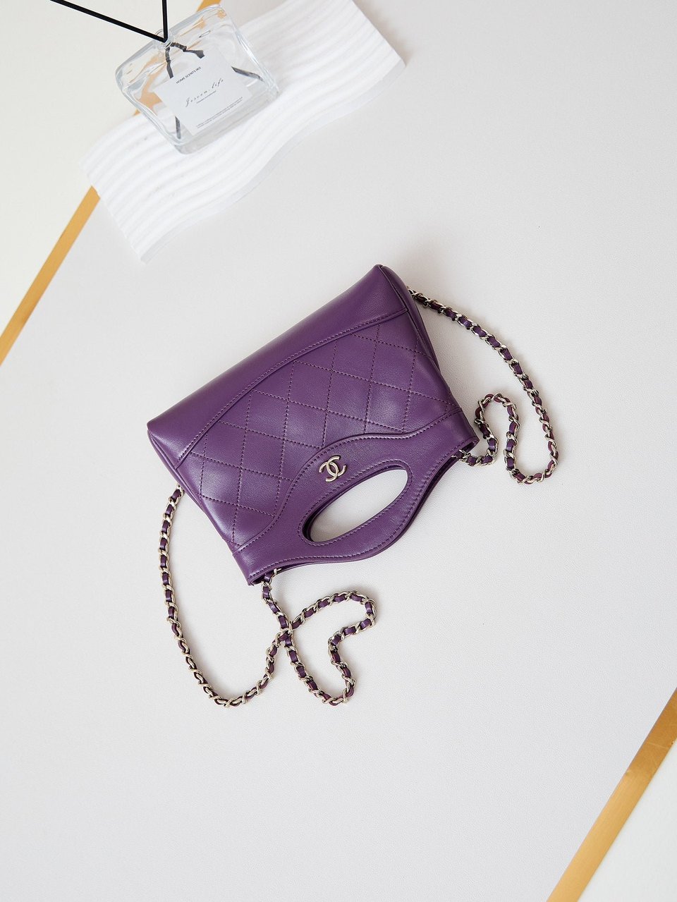 Chanel 24S31 Nano Shopping Bag 17.5Cm Purple Lambskin Gold Hardware view 5