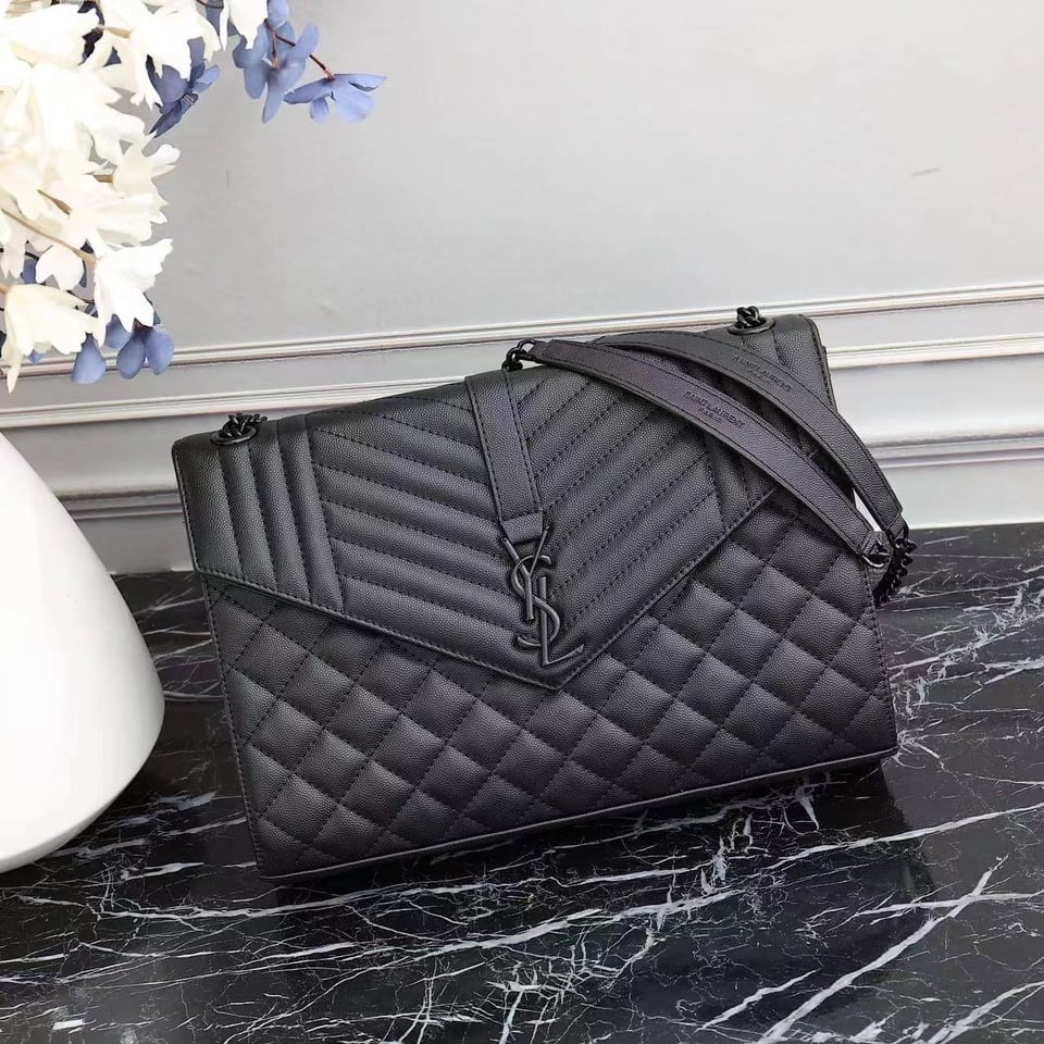 Saint Laurent Envelope Large Bag In Mix Matelasse Grain De Poudre Embossed Leather Black 31Cm view 10