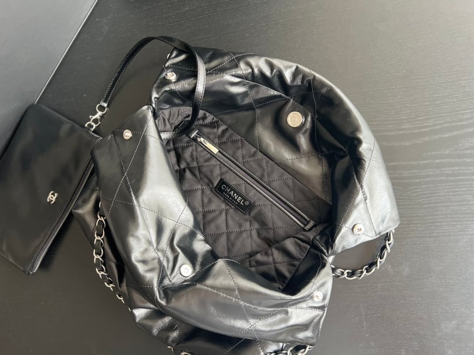 Chanel Hobo Bag 22 Black Lambskin Silver Hardware view 3