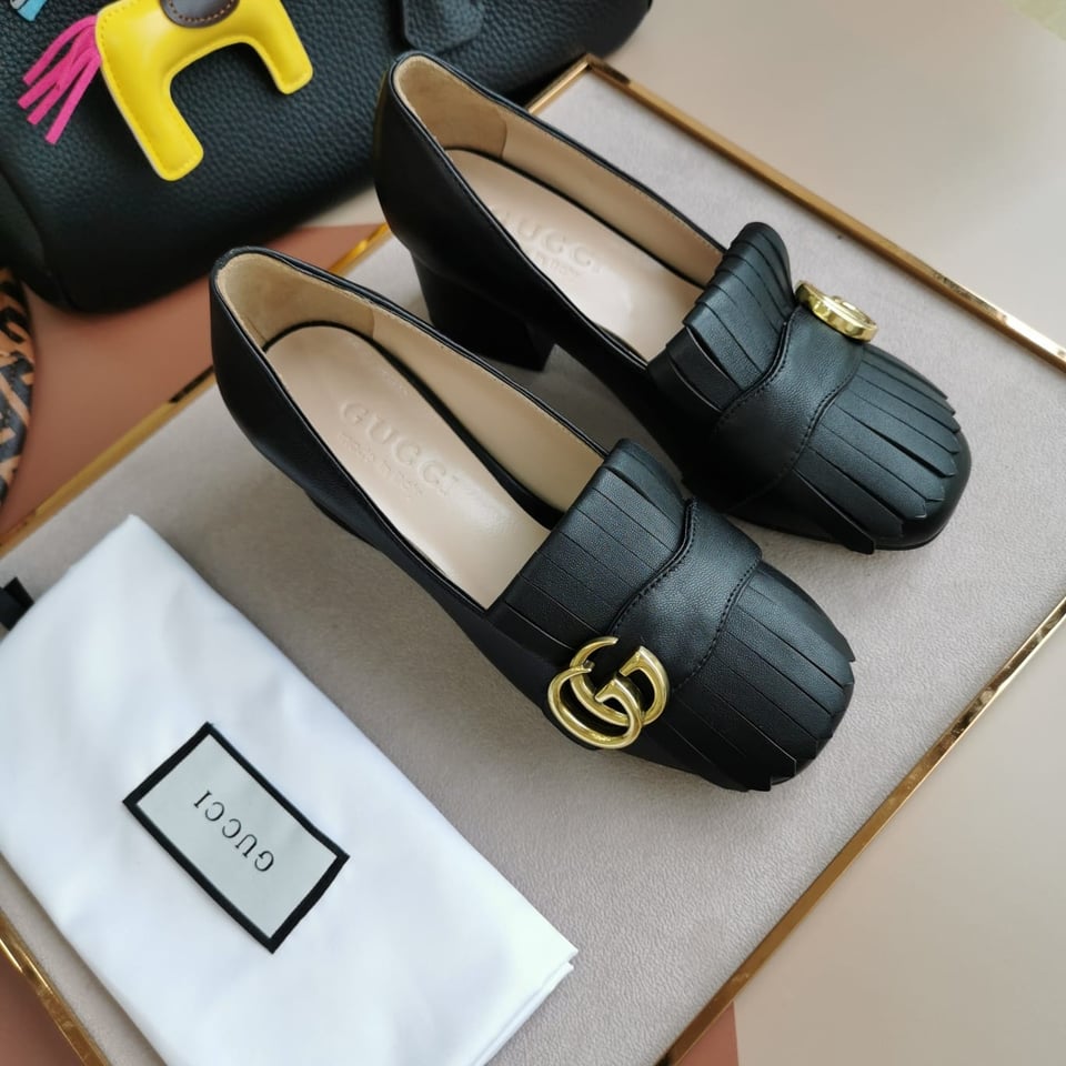 Gucci Wmns Black Leather Mid-Heel Pump 408208 C9D00 1000 view 5