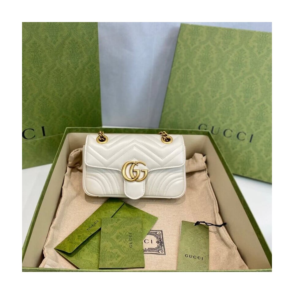 Gucci GG Marmont Matelasse Chevron Leather Mini Bag White view 6
